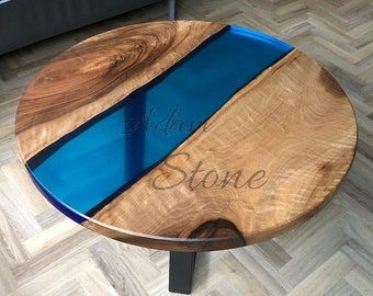 Ronde Epoxy Tafel, Ronde bank Tafel, Side center tafelblad, Live Edge Walnut Table, Custom Order, Epoxy Resin River Table, Natuurlijk hout GEBRUIK