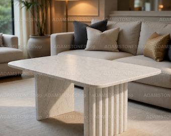 Luxury White Marble Dining Table | Modern Rectangular Stone Dining Table Handmade Carrara Marble Table Handmade White Marble Dining Table
