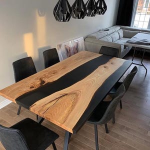 Custom Epoxy Dining Table – Handmade Wood Resin River Table – Rustic Modern Design – Perfect for Dining Room or Office