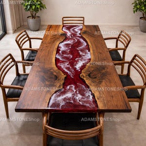 Ruby Red Epoxy River Table – Live Edge Walnut Wood Table – Custom Coffee Table –Unique Gift Idea Walnut Wood Table with Ruby Red Resin River