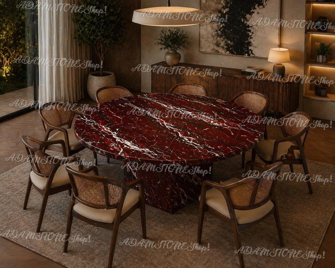 Luxury Round Red Marble Dining Table – Rosso Levanto Stone Table ...