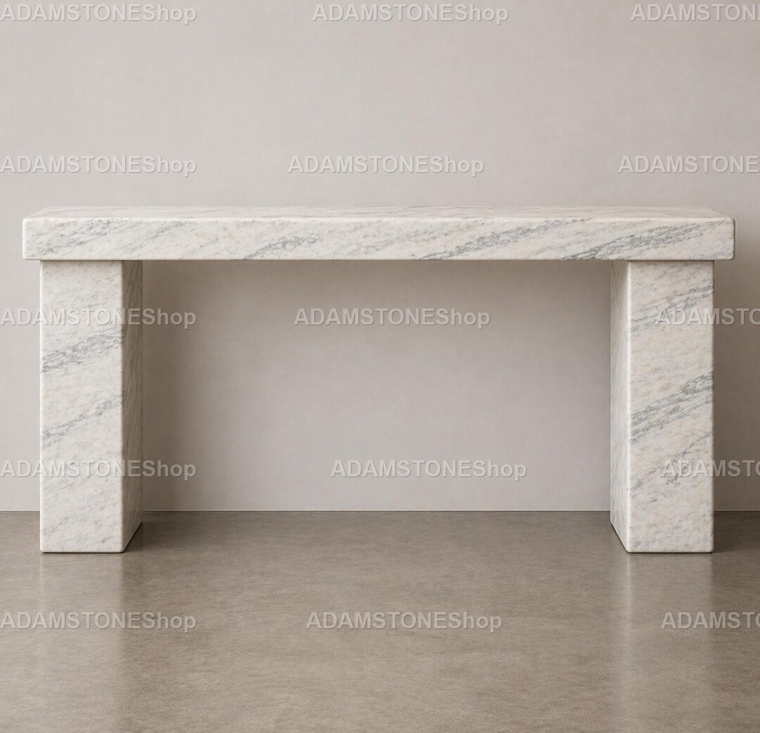 Carrara Marble Console Table – Brutalist Plinth Entry Table – Modern ...