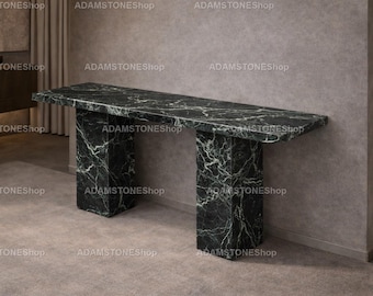 Green Spider Marble Console Table – Luxury Stone Entry Table – Modern Pedestal Foyer Table – Natural Green Marble Furniture – Spider Marble