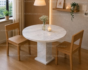 Luxury Round Marble Dining Table Modern White Stone Pedestal Kitchen Table Luxury Modern Marble Kitchen Table Round White Stone Dining Table