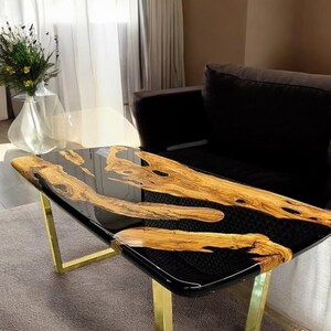 Handmade Black Epoxy River Tabletop, Live Edge Burl Wood Resin Art, Modern Coffee Table Top , Custom Luxury Furniture Table ,epoxy table top