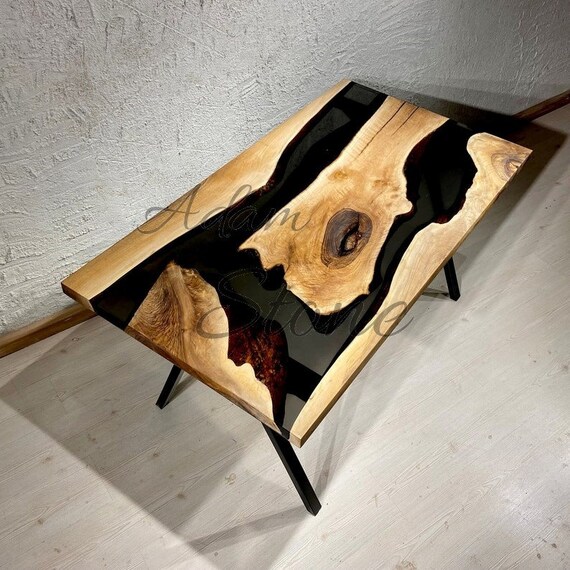 樹脂リバーダイニングテーブル - 生木とエポキシ樹脂 - 素朴なモダン 樹脂リバーダイニングテーブル - 生木とエポキシ樹脂 - 素朴なモダン
