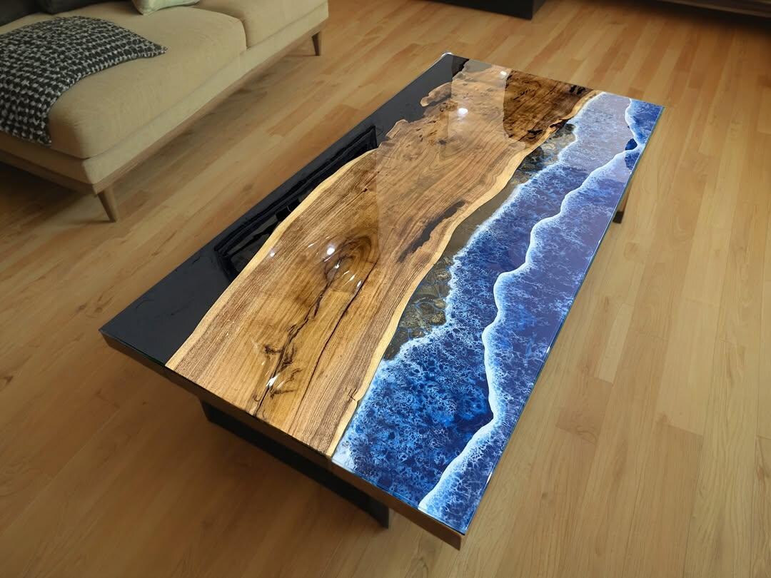 Ocean Epoxy Resin Table – Handmade Live Edge Wood Tabletop – Coastal ...