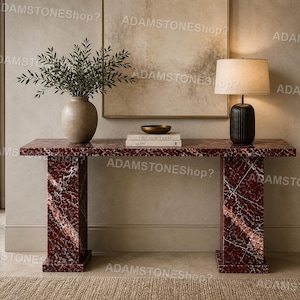 Rosso Levanto Marble Console Table – Luxury Red Stone Entryway Table – Modern Italian Marble Foyer Furniture Rosso Levanto Stone Sofa Table