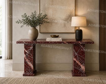 Mesa consola de mármol Rosso Levanto – Mesa de entrada de lujo en piedra roja – Muebles modernos de mármol italiano para recibidor Mesa de sofá de piedra Rosso Levanto