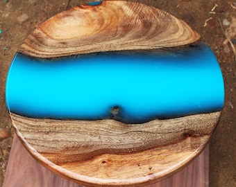 Round Epoxy Table, Round sofa Table, Side center tabletop, Live Edge Walnut Table, Custom Order, Clear Epoxy Resin River Table, Natural Wood
