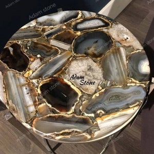 Black and Natural Agate Table Top, Agate Side Table, Dining Table, Natural Agate Console Table, Random Agate Dining Table, Agate Table