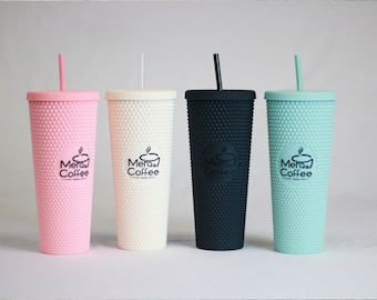 24oz Matte Plastic Studded Tumbler Cup with Lid and Straw