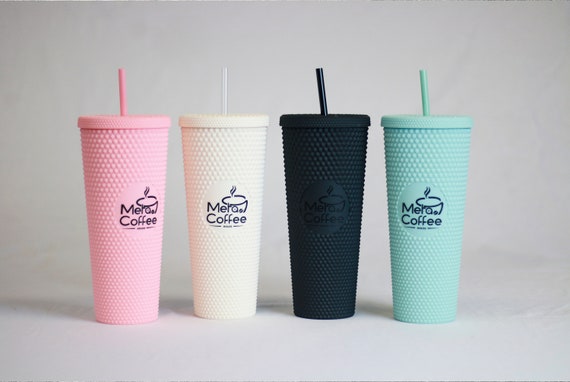 Studded Matte Cup Tumbler, With Lid And Straw, Bling Plastic Cup