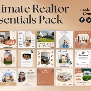 Real Estate Agent Social Media Essentials Canva Pack, Branding Bundle, Realtor Marketing, Warm Style, Customizable Templates, Lily Edition image 1