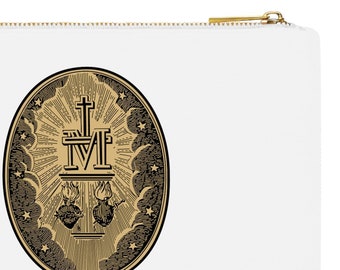 LRG Miraculous Medal GOLD, Sacred Heart, Immaculate Heart, Catholic Cosmetic Bag