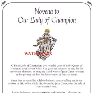 DRUCKBARE Novena, Unsere Liebe Frau von Champion, Unsere Liebe Frau von Guter Hilfe, Baritus Katholik, Jungfrau Maria, Königin des Himmels