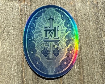 Small Holographic Miraculous Medal Sets, Vintage 1.5 INCH Peel& Stick Vinyl Sticker