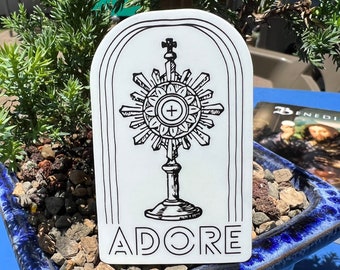 Adore Monstrance, Holy Communion Die Cut 3INCH vinyl sticker, peel and stick