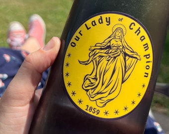 Our Lady of Champion, Our Lady of Good Help, Baritus Catholic, Virgin Mary Die Cut Vinyl Stickers 3 Inch Peel & Stick