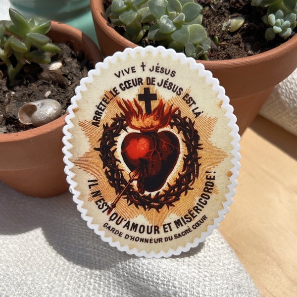 Vintage Sacred Heart, Guard of Honor, Jesus, First Communion, Eucharist, Catholic Die Cut Vinyl Stickers 3 Inch Peel & Stick