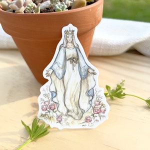 Queen of Heaven, Virgin Mary Catholic Die Cut 3INCH vinyl sticker, peel and stick