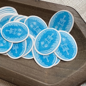Miraculous Medal, Light Blue, Vintage 1.5 INCH Peel& Stick Vinyl Sticker