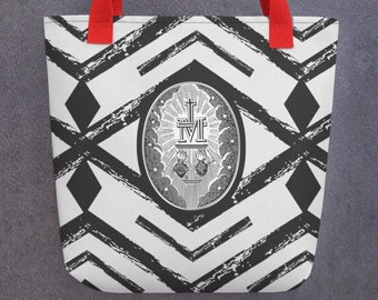 Gray Miraculous Medal, Virgin Mary Tote bag