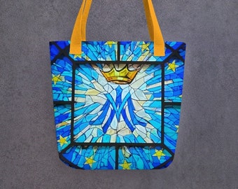 Virgin Mary bag, Auspice Maria bag, Stained Glass Catholic Tote bag