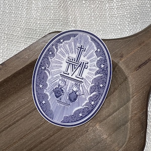 Blue and White Miraculous Medal, Jesus and the Virgin Mary, Immaculate Heart, Sacred Heart, Catholic Die Cut 3 INCH Vinyl Sticker