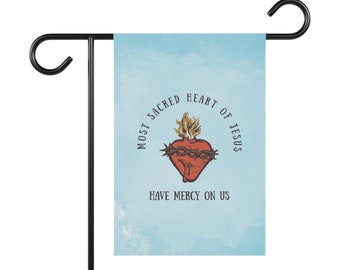 Sacred Heart Flag, Have Mercy on Us, Catholic Garden flag, Baritus Catholic art