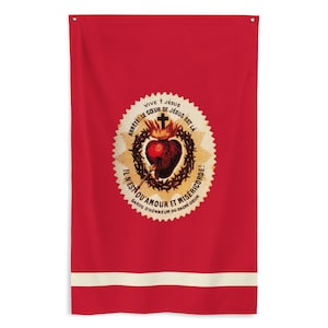Bandeira grande de parede vintage do Sagrado Coração, arte católica francesa, guarda de honra, decoração católica para casa