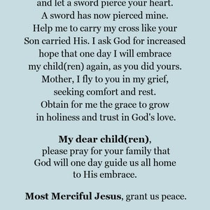 Baby Loss Prayer Cards for Baby Loss, Catholic Holy Card, Miscarriage ...