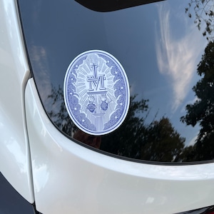 6 IN Miraculous Medal Car Decal, Catholic bumper sticker, Sacred Heart and Immaculate Heart, Dye Cut Sticker
