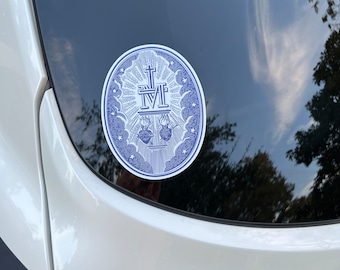 6 IN Miraculous Medal Car Decal, Catholic bumper sticker, Sacred Heart and Immaculate Heart, Dye Cut Sticker