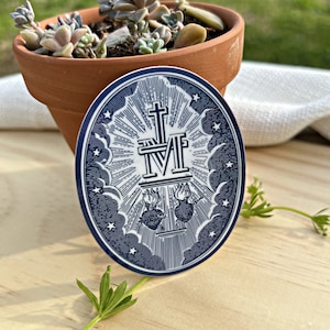Holographic Miraculous Medal, Jesus and the Virgin Mary, Immaculate Heart, Sacred Heart, Catholic Die Cut 3 INCH Vinyl Sticker