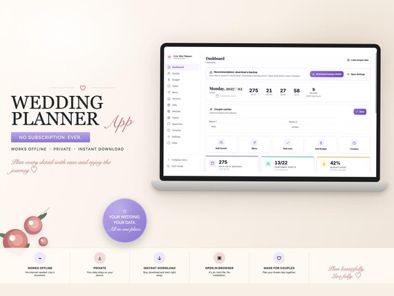 Bilingual Wedding Planner App, Offline HTML Planner, English Spanish Wedding Organizer, No Excel Spreadsheet, Instant Download