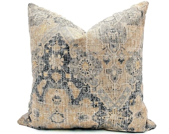 Throw Pillow | Taupe Beige Pillow | Chartreuse Navy Pillow | Floral Mosaic Pillow| Handmade Pillow Cover | Designer Pillow Cover | YVES