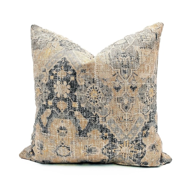 Throw Pillow | Taupe Beige Pillow | Chartreuse Navy Pillow | Floral Mosaic Pillow| Handmade Pillow Cover | Designer Pillow Cover | YVES