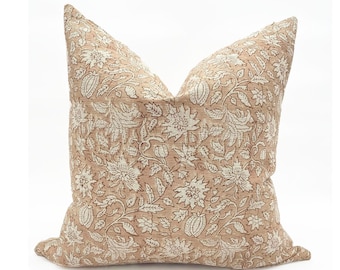 Throw Pillows | Brown Cream Floral Pillow |  Hand Blocked Linen Pillow | Handmade Pillow Cover | Designer Pillow Cover | MAEVE