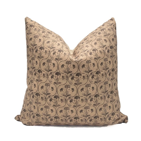 Throw Pillows | Distressed Floral Pillow |Trellis Pillow | Tan French Linen Pillow | Handmade Pillow Cover | Designer Pillow Cover | LAUREN