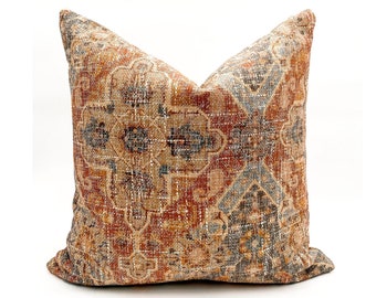 Throw Pillow | Rust Gray Pillow | Steel Blue Pillow | Floral Mosaic Pillows | Handmade Pillow Cover | Designer Pillow Cover | EGON