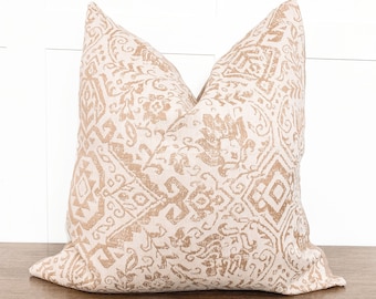 Throw Pillows | Neutral Pillow | Light Beige Linen Pillow | Floral Medallion Pillow | Handmade Pillow Cover | Designer Pillow Cover | YUNA