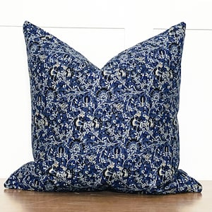 Throw Pillows | Navy Pillow | Blue Floral Linen Pillow | Indigo Black Floral Pillow | Handmade Pillow Cover | Designer Pillow Cover | SIDNEY