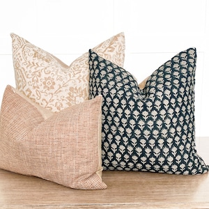Pillow Combination Set | Pillow Set of 3 | Beige Floral Pillow | Spring Pillow Set | Black Floral Pillow | Cinnamon Woven Pillow