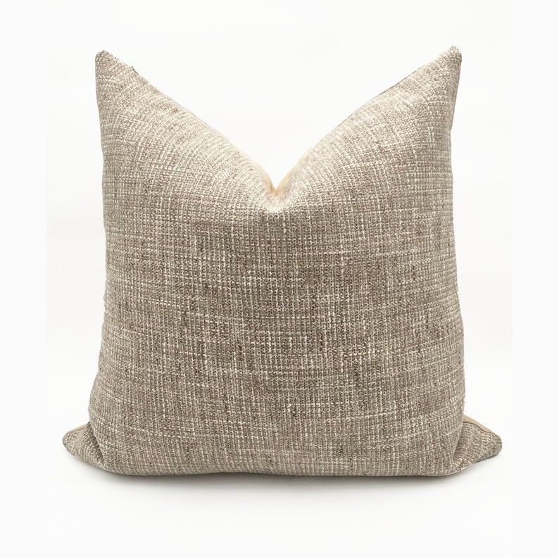 Throw Pillows Greige Woven Pillow Neutral Tweed Pillow Handmade Pillow