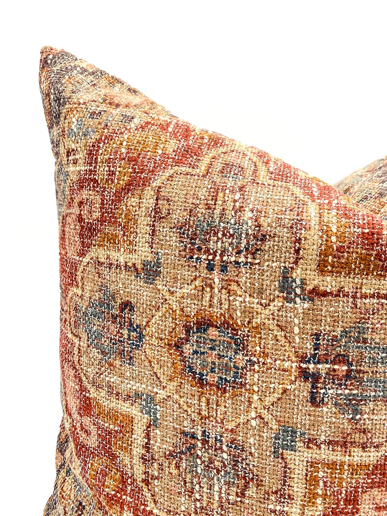 Throw Pillow Rust Gray Pillow Steel Blue Pillow Floral Etsy