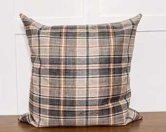 Throw Pillow | Grey Rust Plaid Pillow | Winter Pillow | Fall Pillow | Handmade Pillow Cover | Designer Pillow Cover | WINSTON
