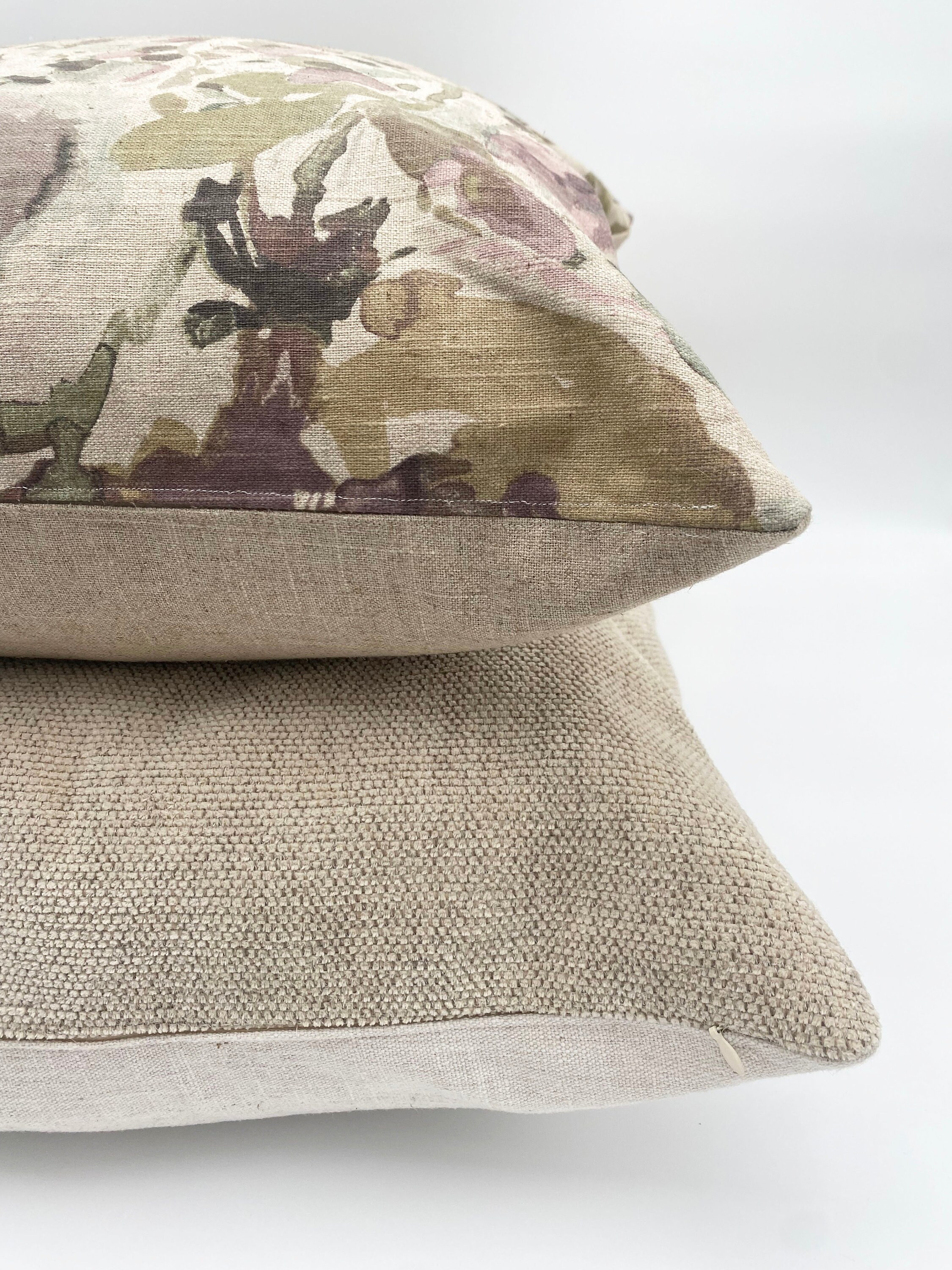 Throw Pillows Plum and Green Floral Pillow Moody Linen Pillow Handmade Pillow Cover Designer