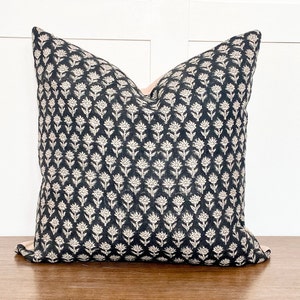 Throw Pillows | Black Cream Pillow | Floral Linen Pillow | Hand Blocked Pillow | Handmade Pillow Cover | Designer Pillow Cover | ISLA