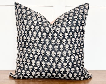 Throw Pillows | Black Cream Pillow | Floral Linen Pillow | Hand Blocked Pillow | Handmade Pillow Cover | Designer Pillow Cover | ISLA
